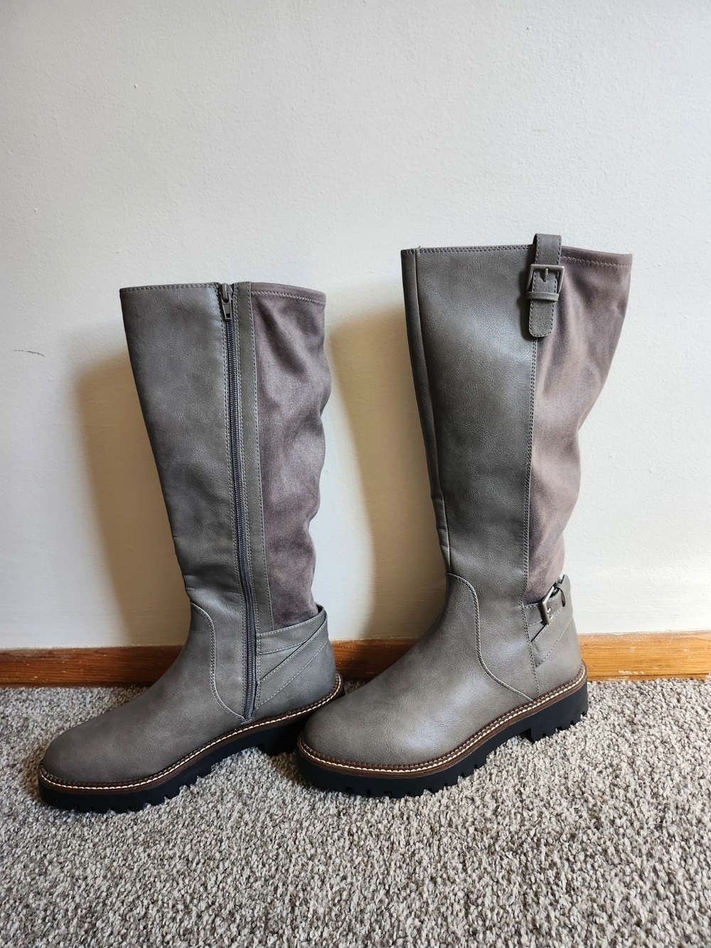 Women's Tall Grey Riding Boots - Stylish All-Season Knee-High Boots 9.5